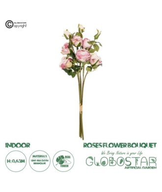 GloboStar® Artificial Garden DUSTY PINK ROSE BOUQUET 21083 Τεχνητό Διακοσμητικό Μπουκέτο Τριαντάφυλλα Ανοιχτό Ροζ Y63cm